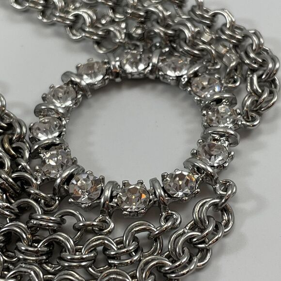 White House Black Market Silver Tone Multi Layer Chain Rhinestone Necklace - Picture 8 of 9
